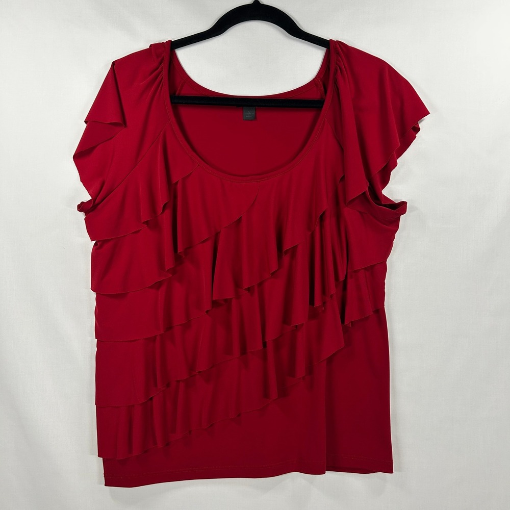 Vintage 2000s New Directions Red Tiered Ruffle Scoop Neck Top Size L